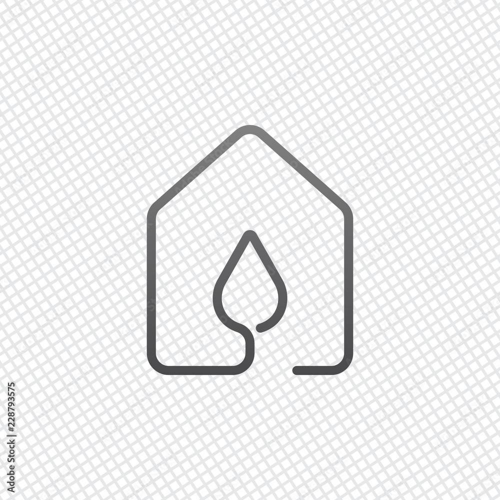 house with water drop icon. line style. On grid background