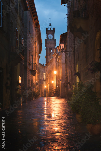 Beautiful street of tuscan Pienza town at night © Konstantin Maslak