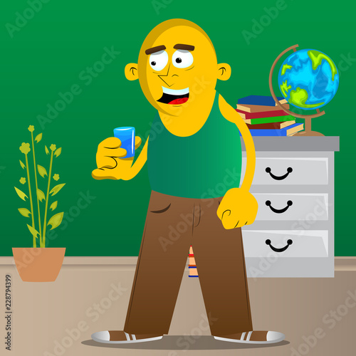 Yellow man drinking brandy. Vector cartoon illustration.