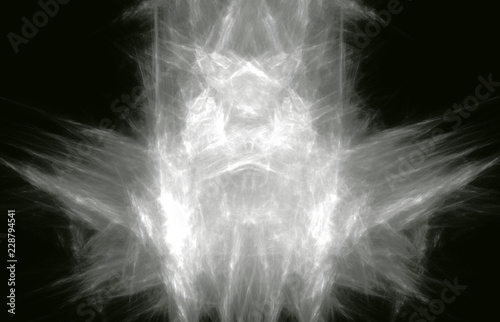 White fracatal lines on black background. Fantasy fractal texture. Digital art. 3D rendering. Computer generated image.