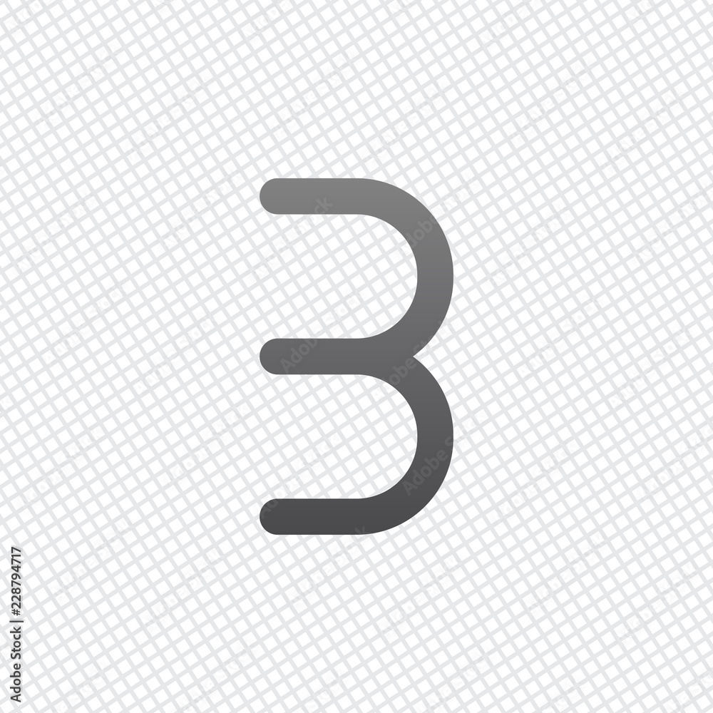 Fototapeta premium Number three, numeral, simple letter. On grid background