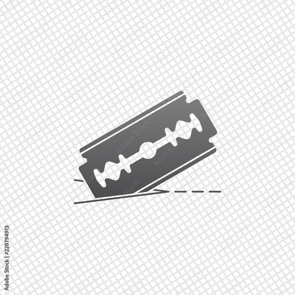 razor blade and cutting line. simple icon. On grid background razor blade and cutting line. simple icon. On grid background