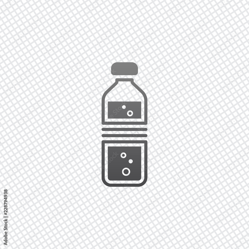 bottle of water with bubbles. simple single icon. On grid backgr bottle of water with bubbles. simple single icon. On grid backgr