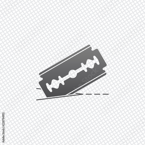 razor blade and cutting line. simple icon. On grid background