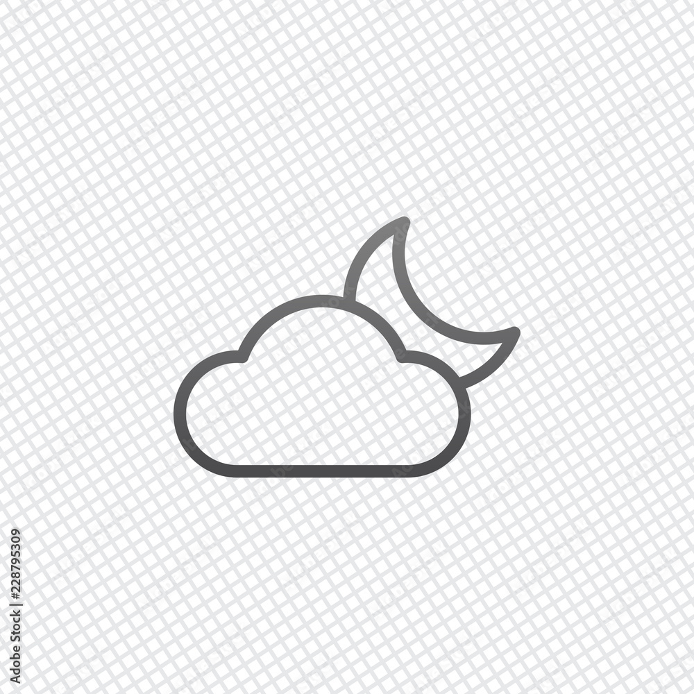 Mostly cloudy at night. Simple linear icon with thin outline. On Mostly cloudy at night. Simple linear icon with thin outline. On