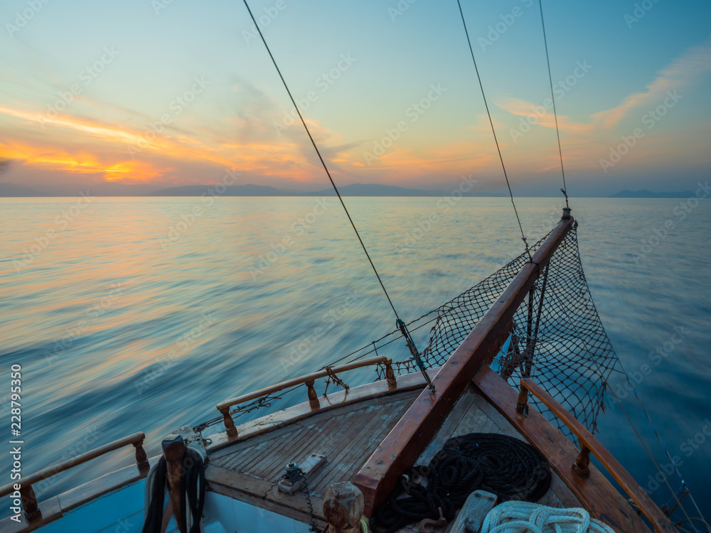 Sunset at the Sailboat deck while cruising in the Cyclades