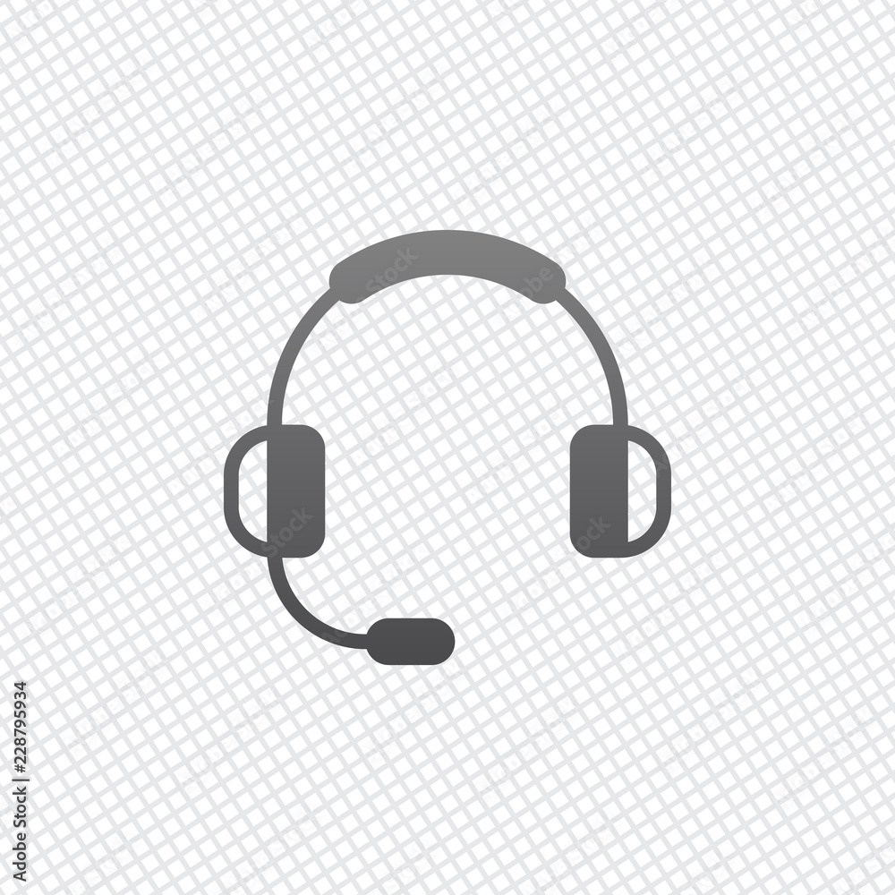 Headphones with microphone. Support service. Simple icon. On gri