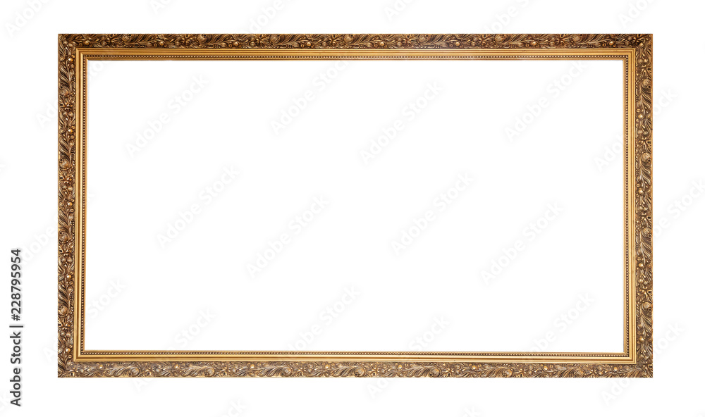 Golden empty frame isolated on white background. Copy space Golden empty frame isolated on white background. Copy space