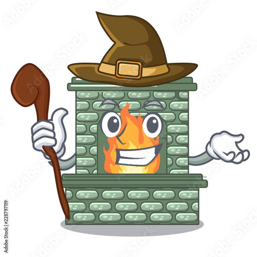 Witch cartoon stone fireplace with the flame