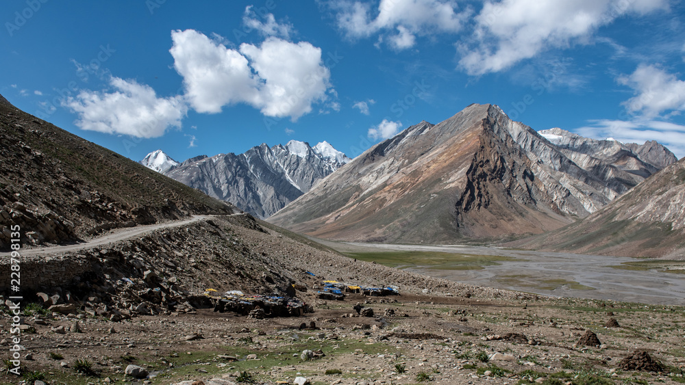 Beautiful landsacpe on the way to Zanskar road at Himalaya Range, Zanskar Range, Pensi La, Jammu and Kashmir.