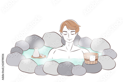 man enjoy with hot spring