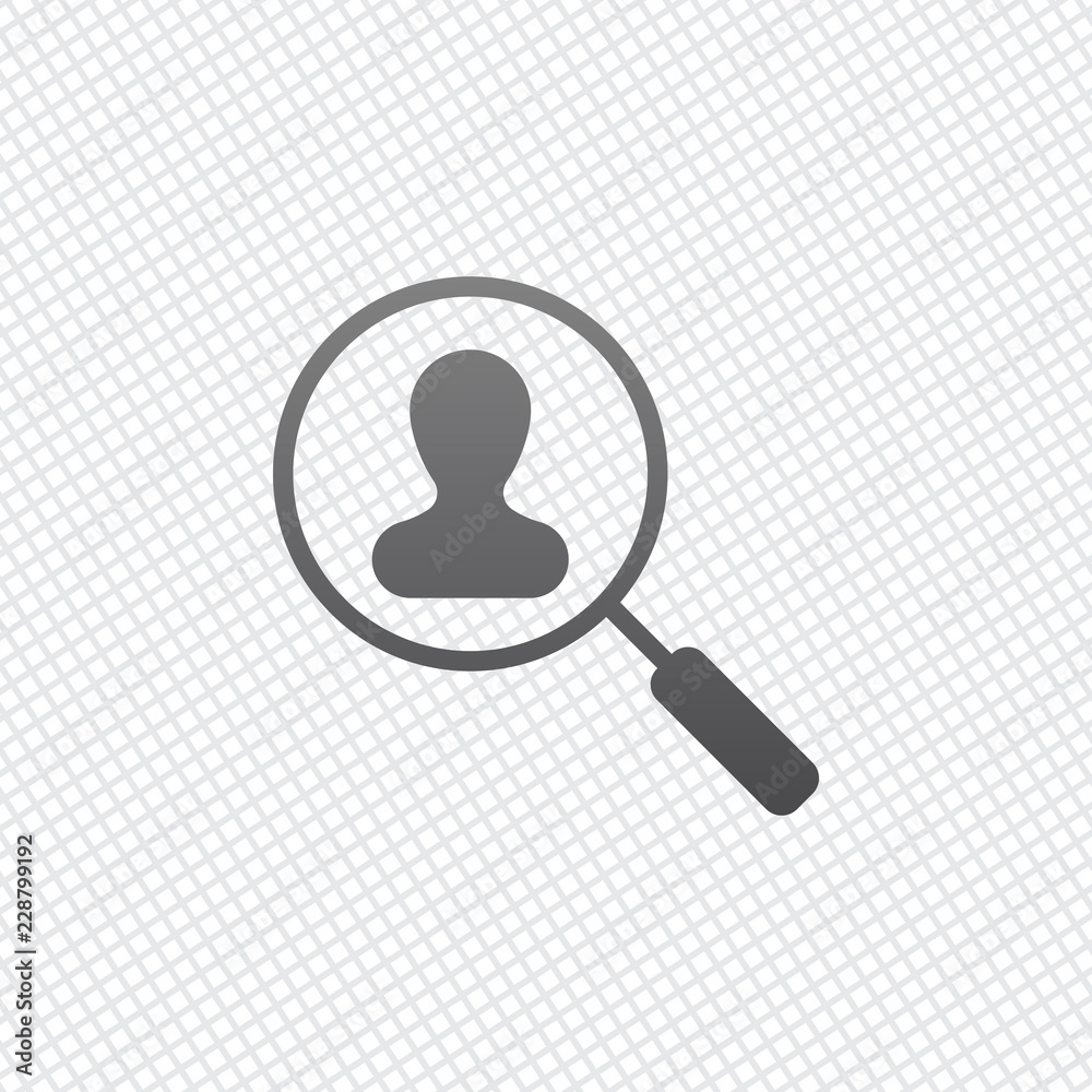 Human resource icon. person symbol in magnifying glass. Search p