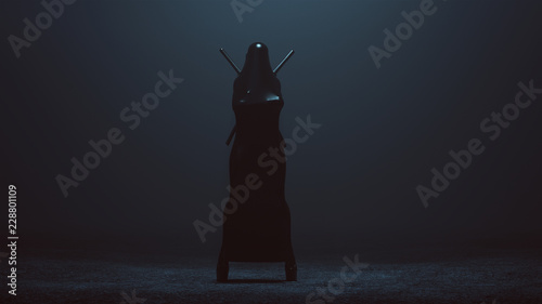 Photography Black Cloaked Futuristic Abstract Demon Assassin with 2 Swords 3d illustration 3