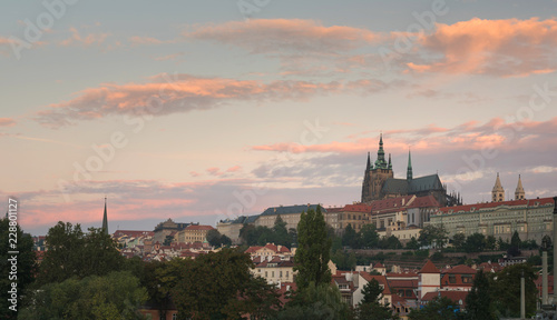 View of colorful old town and Prague castle with river Vltava  Czech Republic
