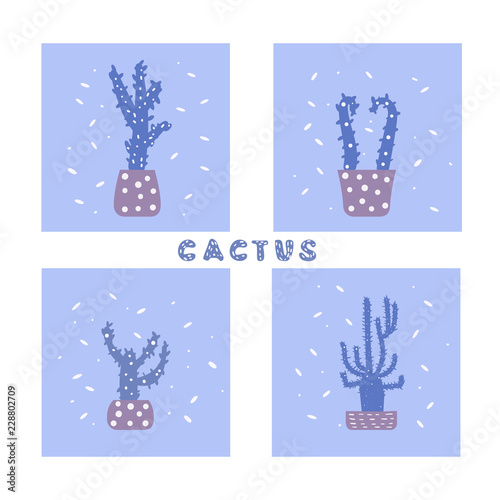 Vector compositon of doodle cactus design set.
