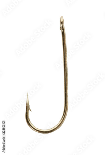 Metal hook on white background. Fishing accessory