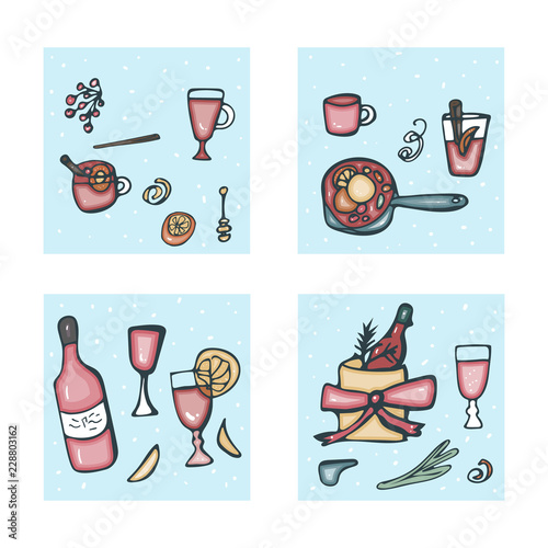 Vector set of mulled wine elements and objects.