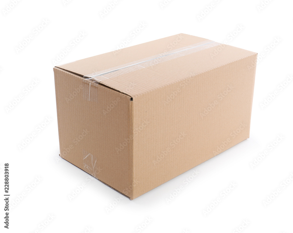 Cardboard parcel box on white background. Mockup for design Cardboard parcel box on white background. Mockup for design