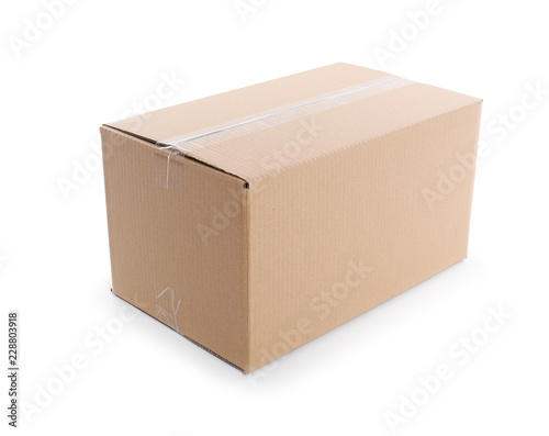 Cardboard parcel box on white background. Mockup for design © New Africa