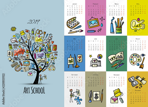 Art school, calendar 2019 design