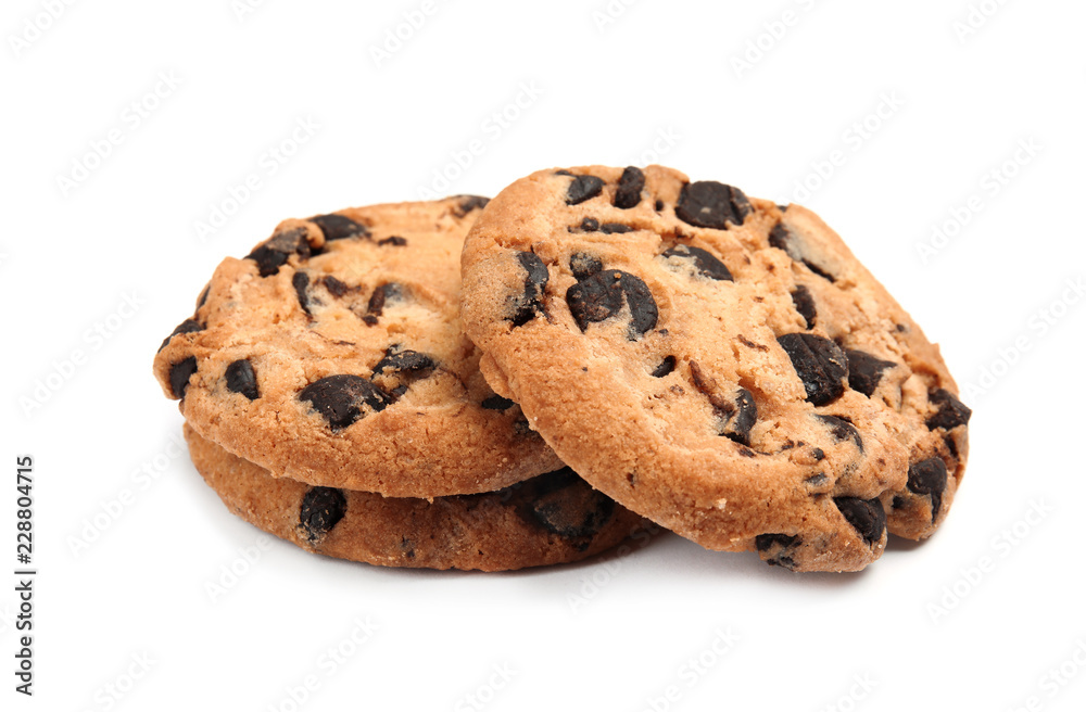 Delicious chocolate chip cookies on white background Delicious chocolate chip cookies on white background