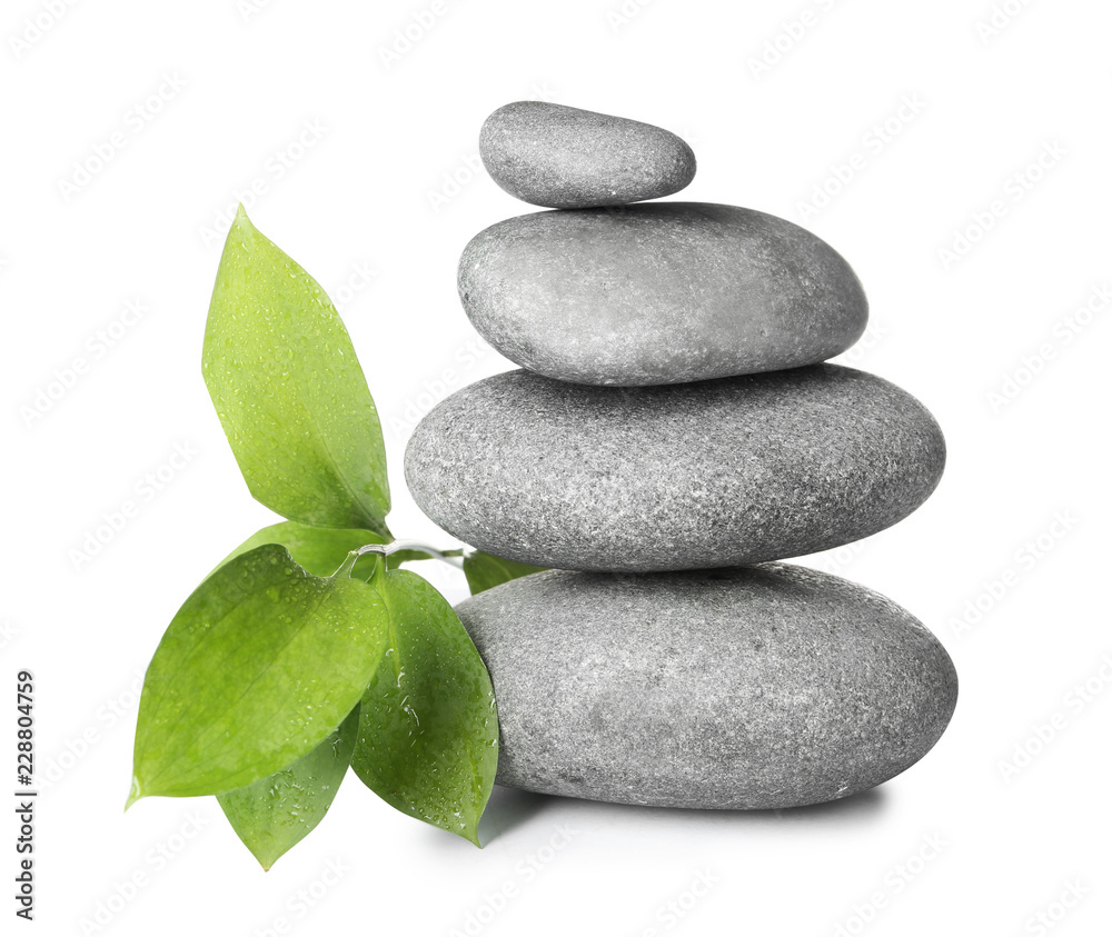 Composition with spa stones on white background