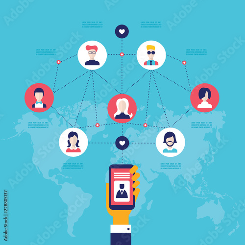 Businessman holding smart phone with icons Social network communication concept Vector illustration