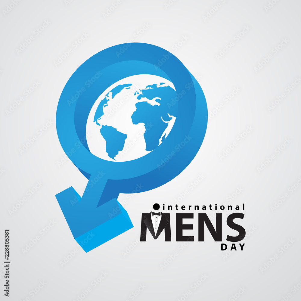International Mens Day creative sign with symbol and globe in 3d International Mens Day creative sign with symbol and globe in 3d