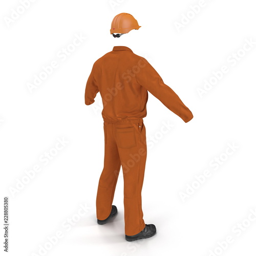 Builder's Orange Long Sleeve Coveralls With Hardhat. 3D Illustration, isolated, on white