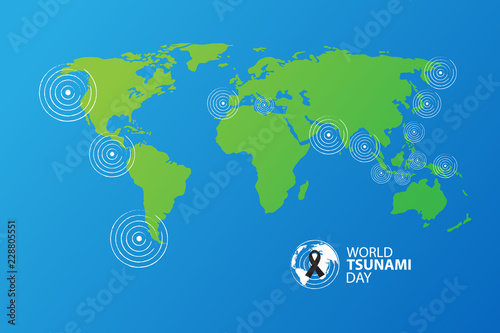 World Tsunami Day with map and earthquake symbol