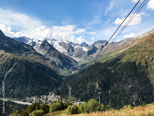 above view of Dombay village between mountains