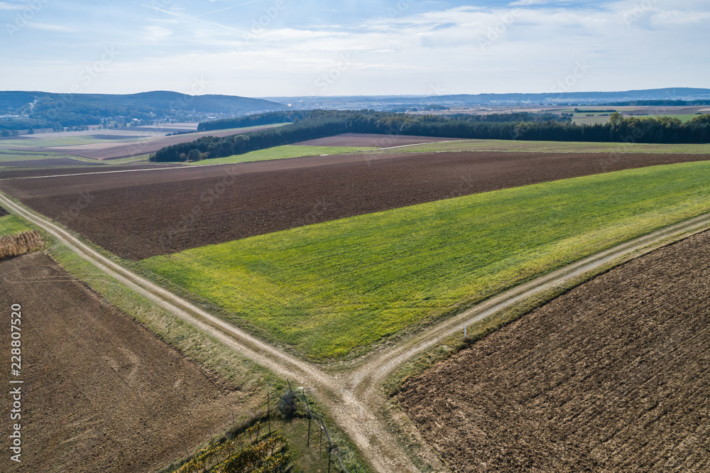 Landschaft im Burgenland aus der Luft