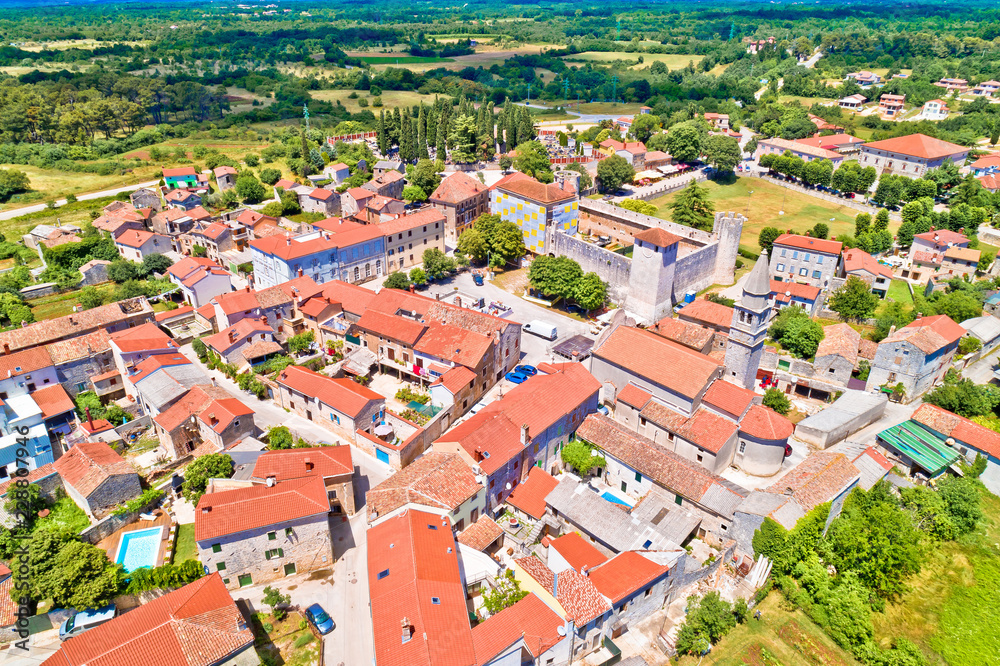 Village of Svetvincenat in inland Istria aerial view