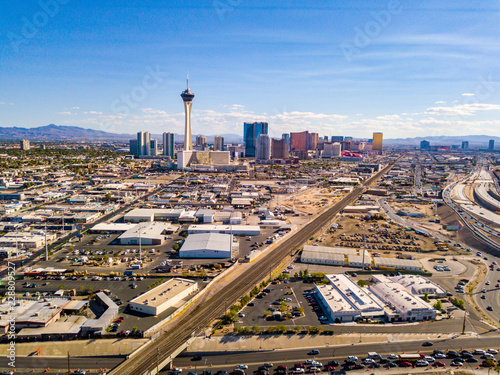 July 10, 2018. Las Vegas, USA. Aerial view of the Stratosphere hotel in Las Vegas by the strip. 