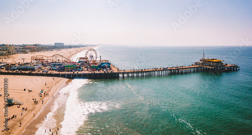 Aerial view of the Santa Monica Pier near Venice beach in Los Angeles, California. photo
