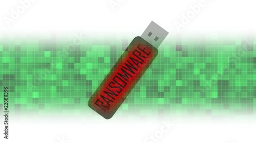 scanning USB-stick with ransomware to show the danger. 2d animation in graphic design look