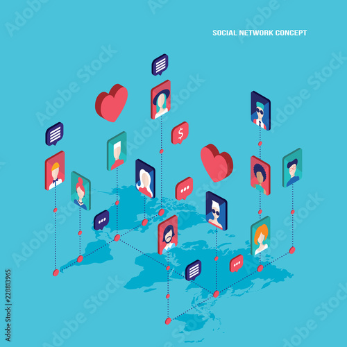 Wallpaper Mural Social network concept Modern flat isometric design Vector illustration Torontodigital.ca