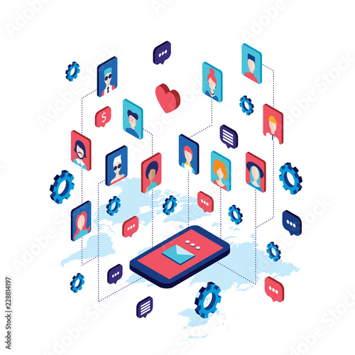 Wallpaper Mural Social network and technology concept Modern flat isometric design Vector illustration Torontodigital.ca