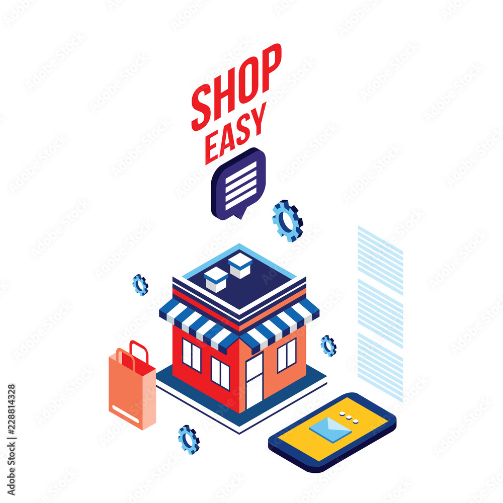 Flat 3d isometric design concept Shopping and e-commerce Vector illustration