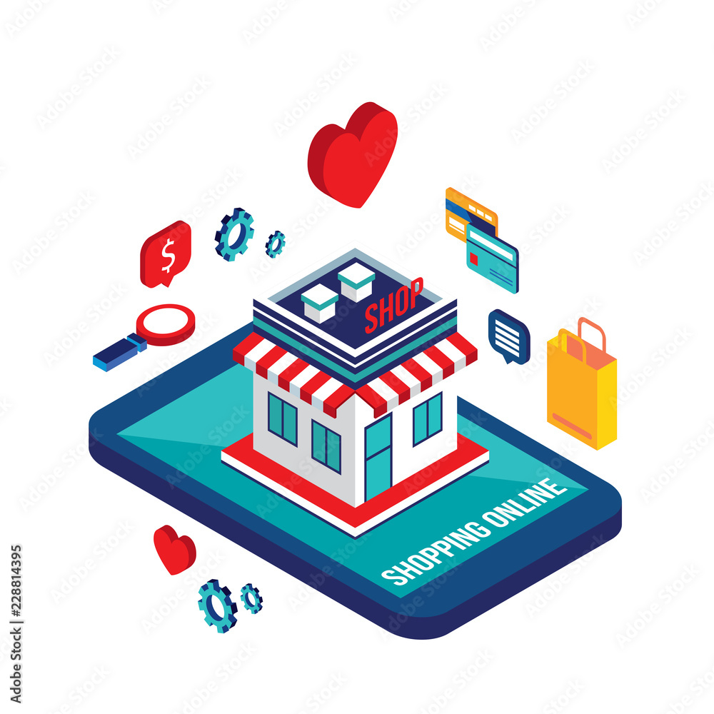 Flat 3d isometric design concept Shopping and e-commerce Vector illustration Flat 3d isometric design concept Shopping and e-commerce Vector illustration