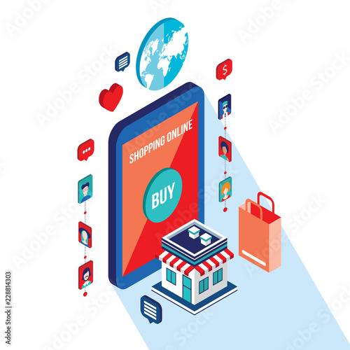Flat 3d isometric modern design Online shopping and e-commerce concept Vector illustration