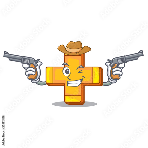 Cowboy character line draw symbol plus sign