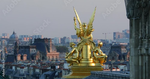 Golden Statue On The Roof Of The Opera Garnier In Paris, France, Europe - DCi 4K Resolution

