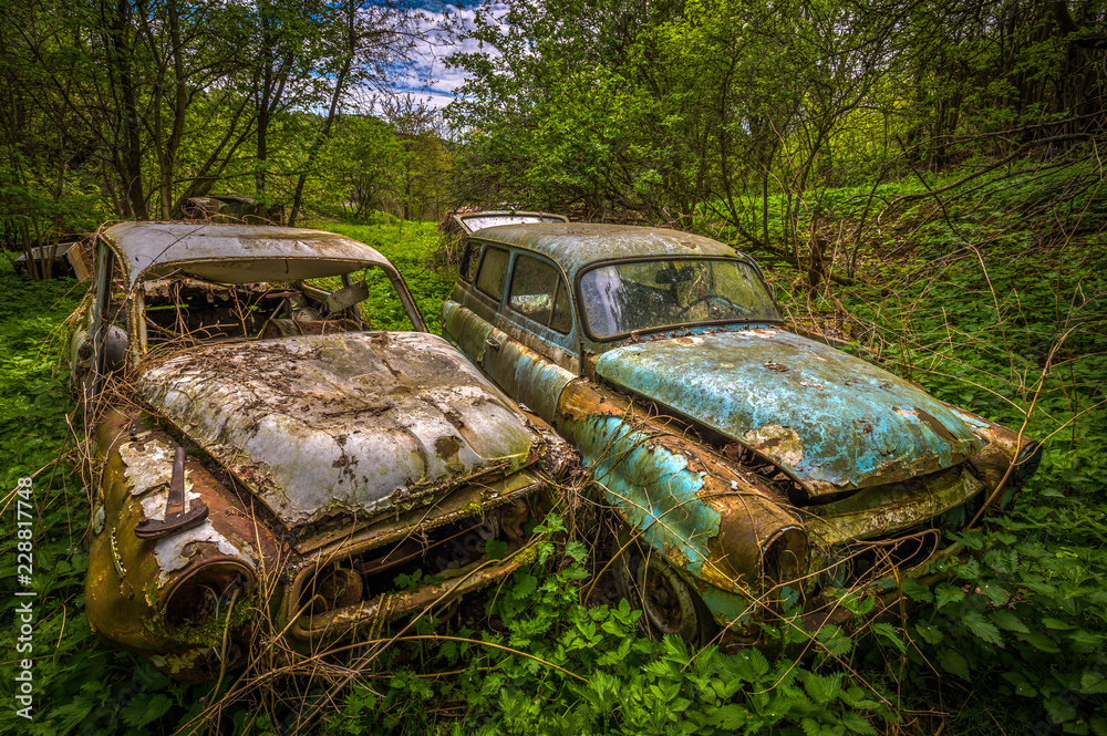 Forgotten car decaying in the garden, urbex Czech republic Forgotten car decaying in the garden, urbex Czech republic