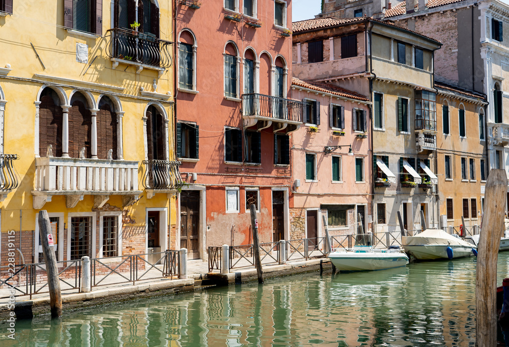 Beautiful view of the scenic canals with ancient buildings of Venice Italy