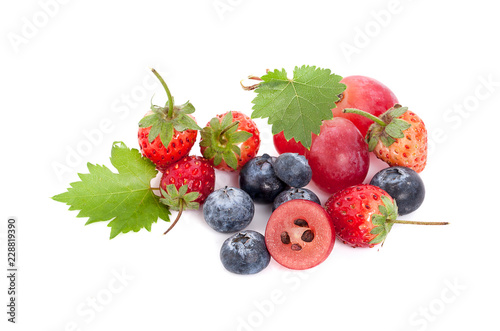 stawberry and grape and blueberry isolated