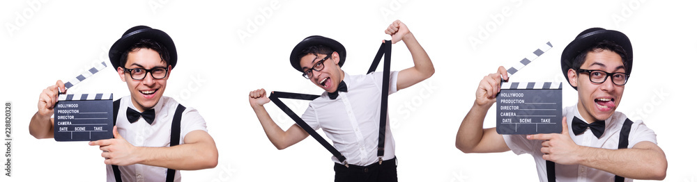 Funny man with movie board Funny man with movie board
