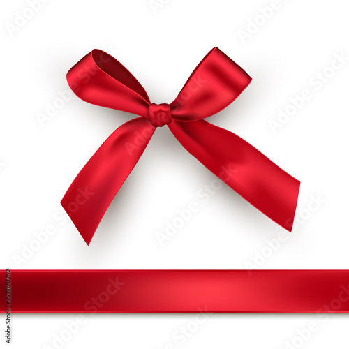 Red silk bow and ribbon. Vector design element.