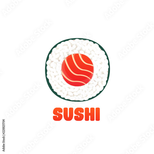 sushi roll with salmon vector logo template