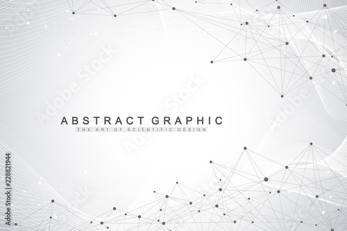 Technology abstract background with connected line and dots. Big data visualization. Perspective backdrop visualization. Analytical networks. Wave flow. Lines plexus. Vector illustration